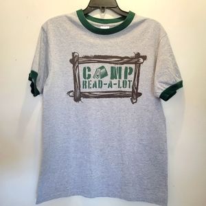 Vintage Camp Read-A-Lot Deadstock NWOT Gray Heather Ringer Tee